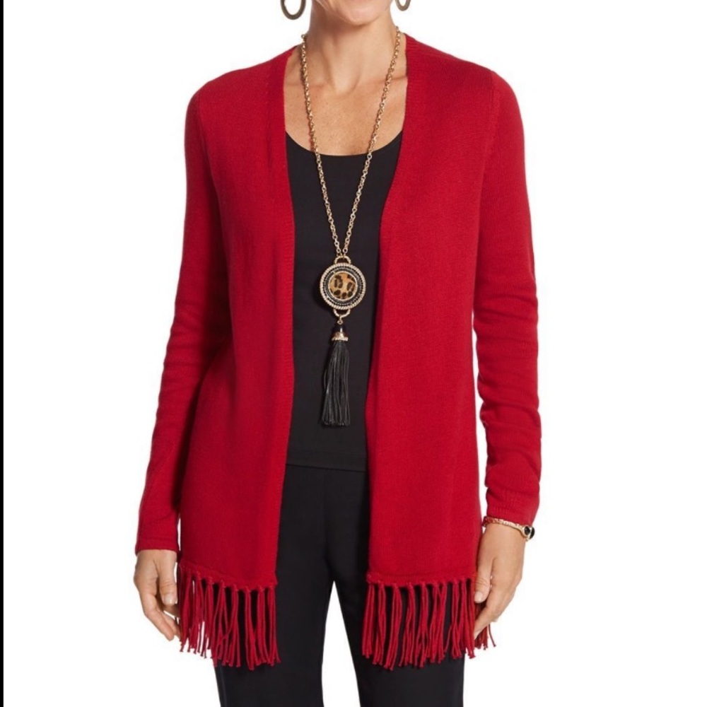 Chico’s Marion Red Fringe Cardigan Size 1 (M)